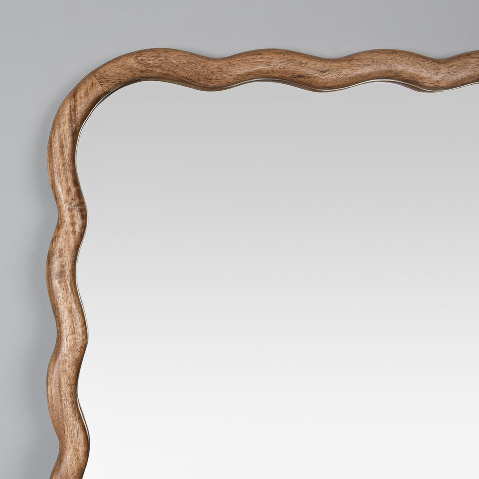 Natural Mango Wood Wavy Frame Rectangular Mirror