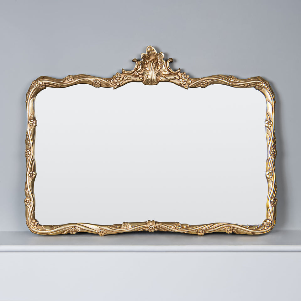 Antique Gold Floral Crown Frame Rectangle Mirror