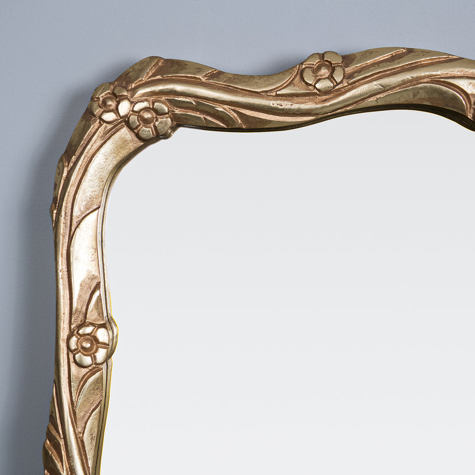 Antique Gold Floral Crown Frame Rectangle Mirror