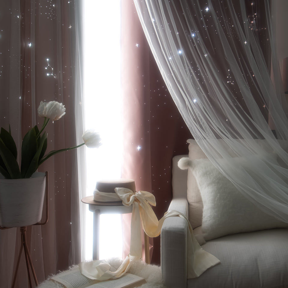 Starry Sky Tulle Overlay Blackout Curtains