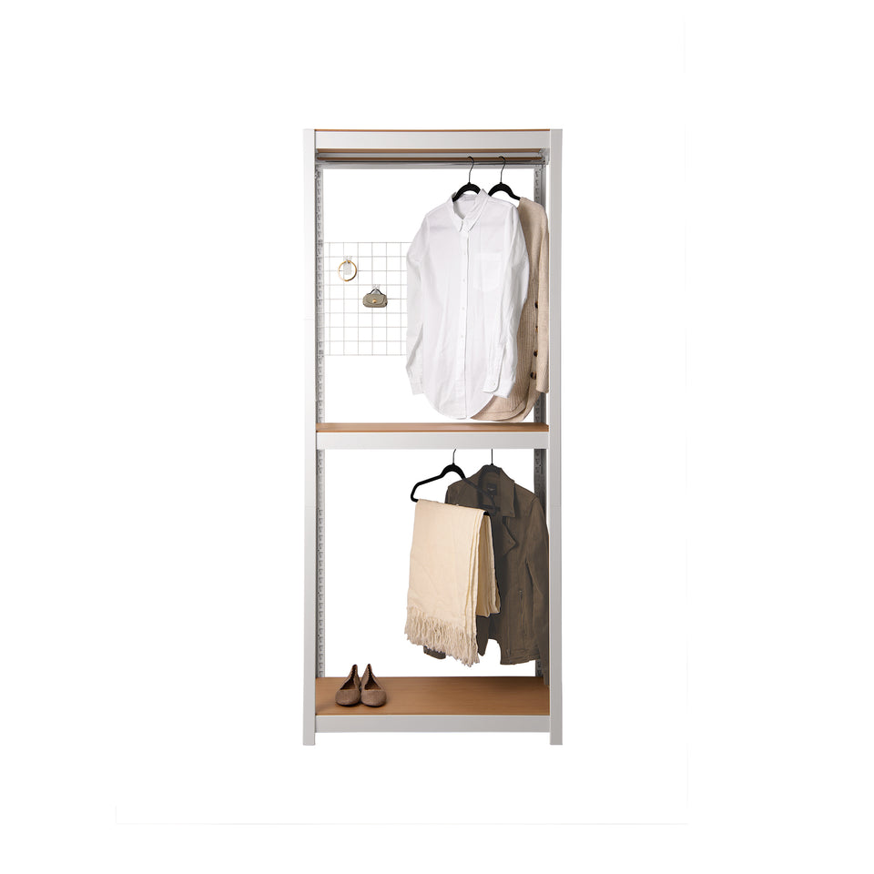 Kepsuul Two Tier Clothing Rack + Mesh Board Customizable Modular Shelving and Storage