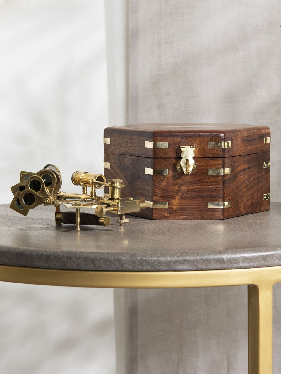 Wooden Box with Sextant