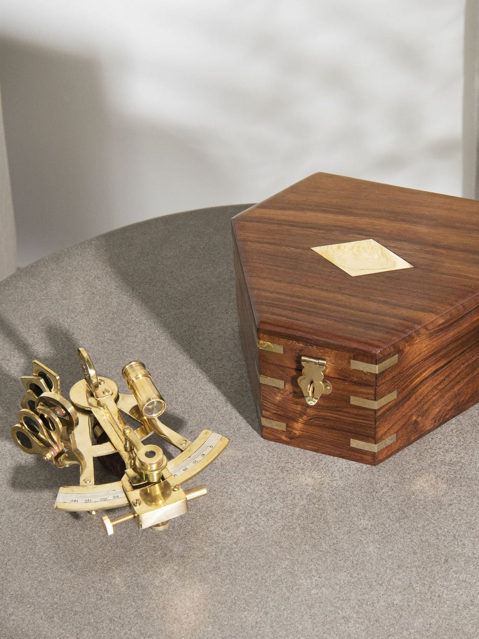 Wooden Box with Sextant