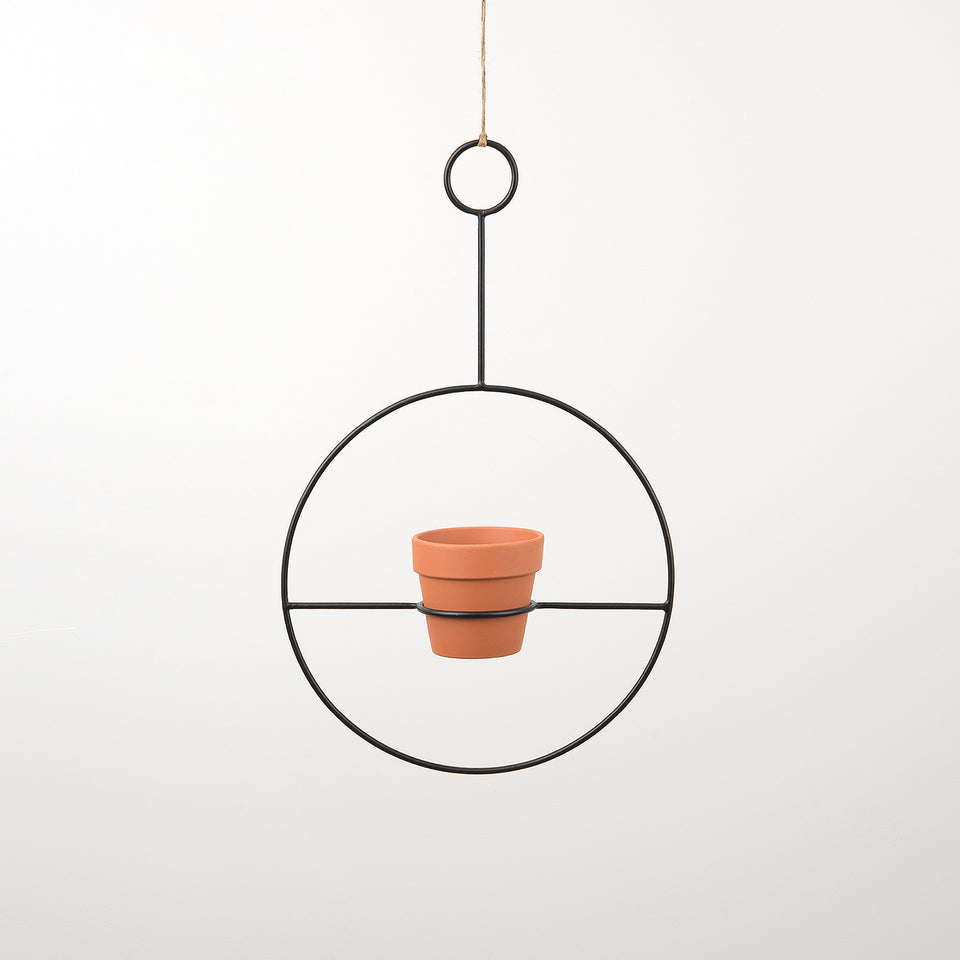 Terracotta and Iron Hoop Hanging Planter