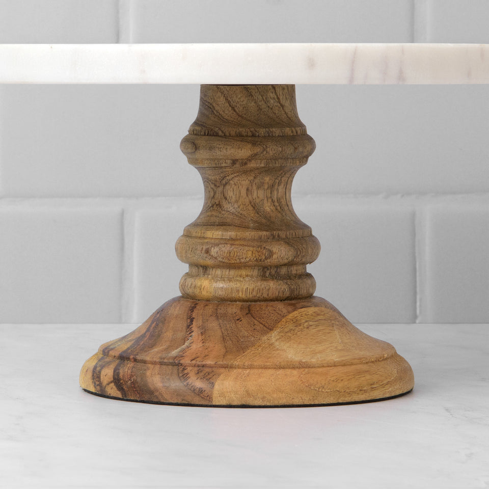 Marble and Wood Serving Stand
