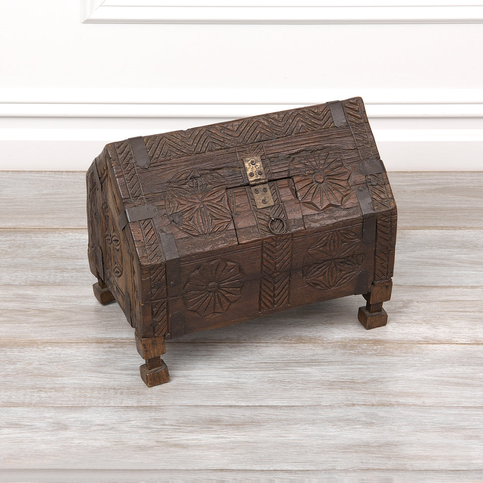 Vintage Carved Wooden Hut Chest