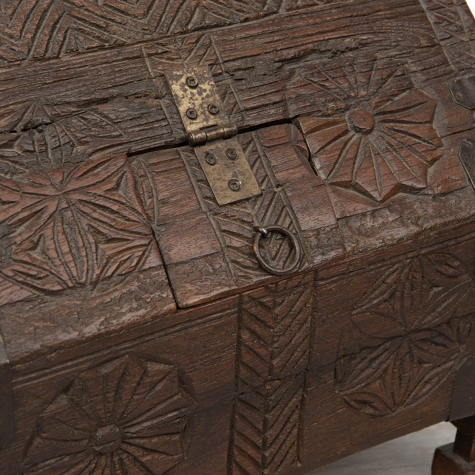 Vintage Carved Wooden Hut Chest