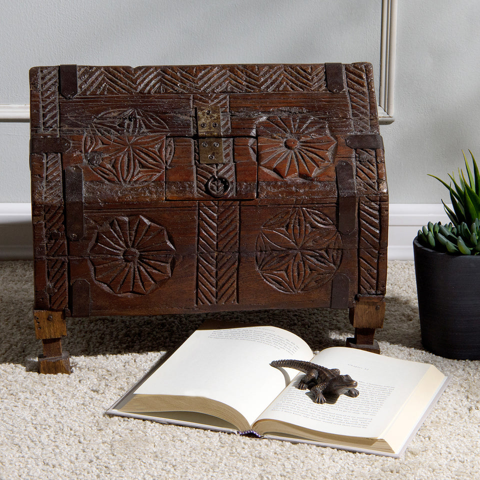 Vintage Carved Wooden Hut Chest