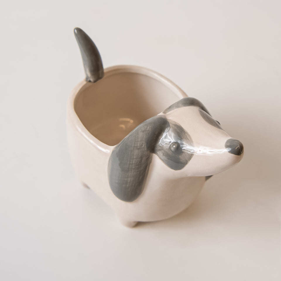 Hand-Painted Ceramic Dog Planter
