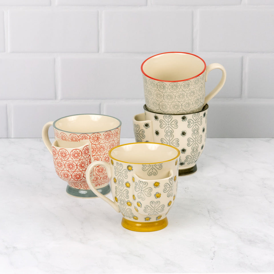 CREATIVE Co-op Pedestal Tea Bag Holder Mug Ceramic Cup Geometric