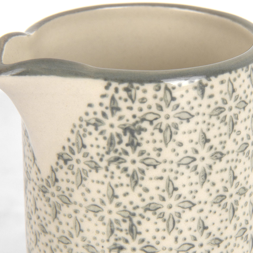 Stoneware Creamer with Hand-stamped Floral Pattern