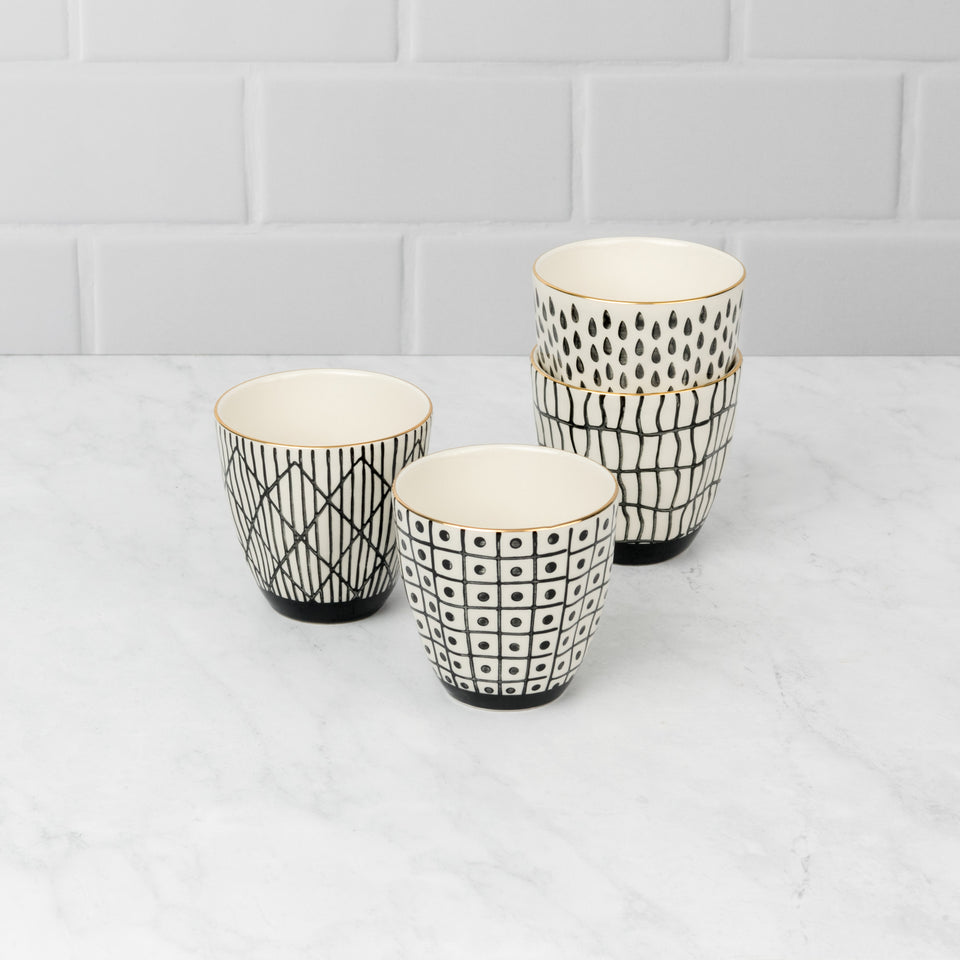 Stoneware Cups with Gold Rim