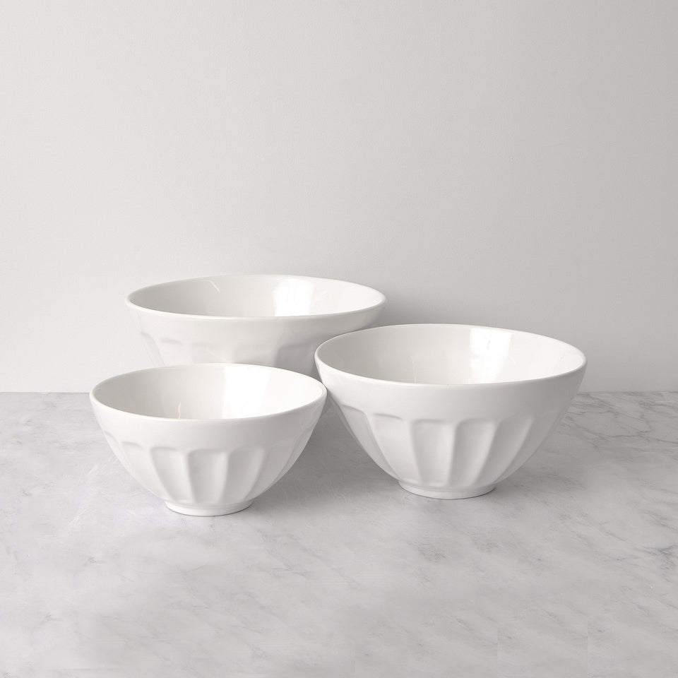 White Fluted Stoneware Mixing Bowls