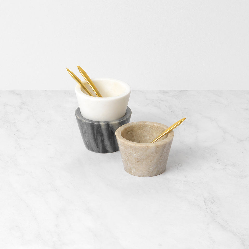 Marble PInch Pot With Brass Spoon Set of 2