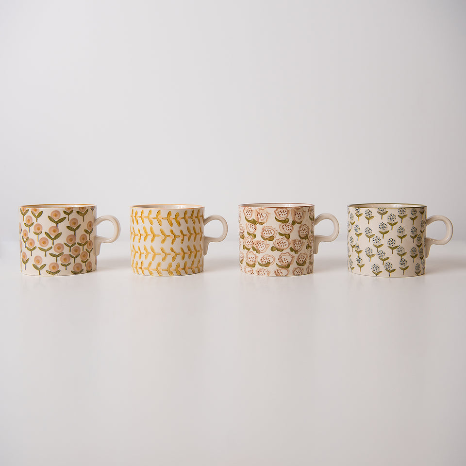 Hand-Stamped Mug with Floral Patterns