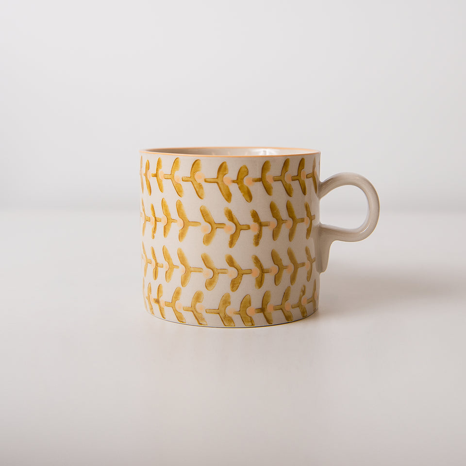 Hand-Stamped Mug with Floral Patterns