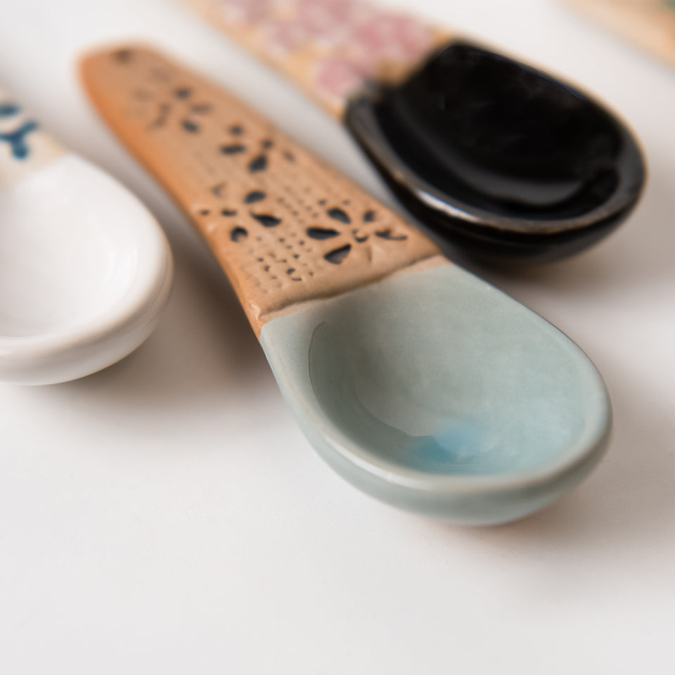 Hand-Painted Spoon Set with Botanical Handles