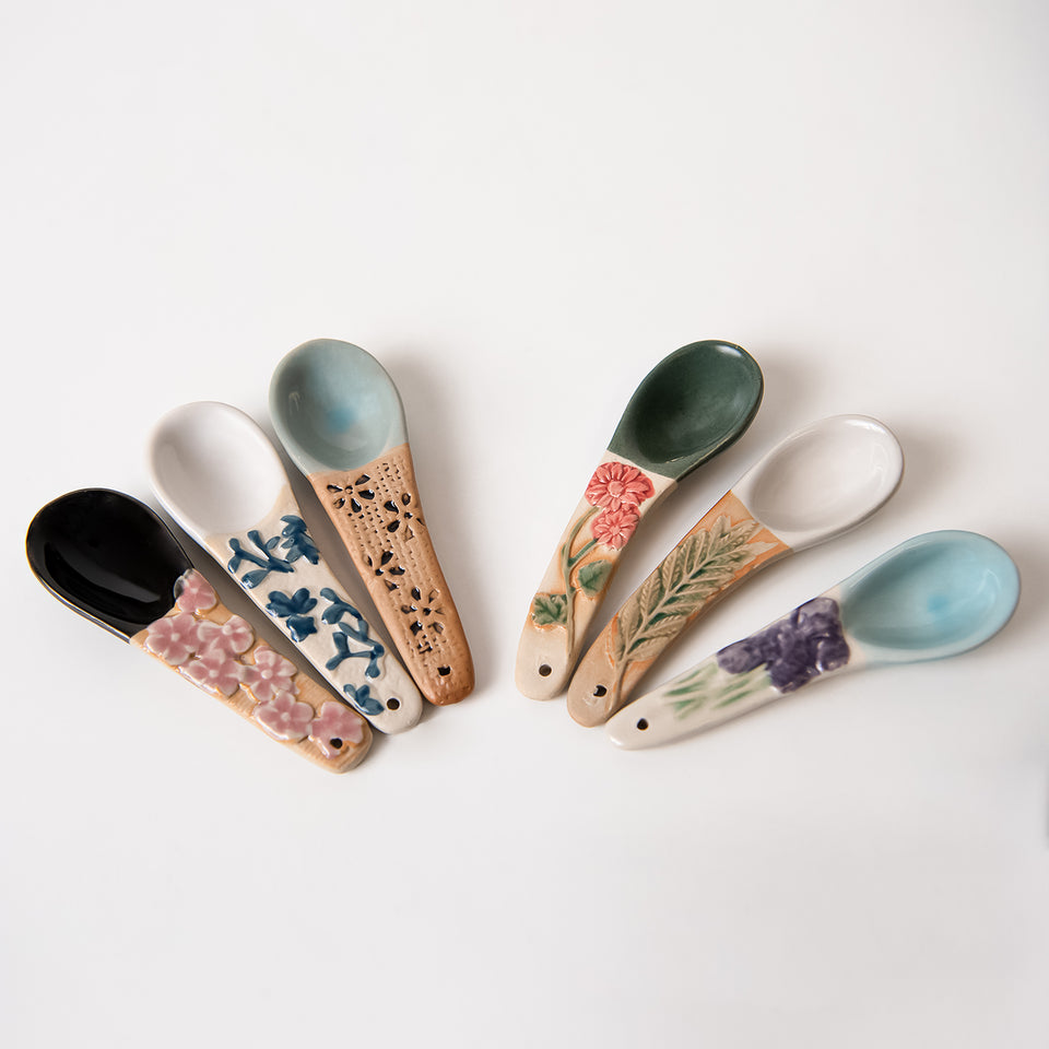 Hand-Painted Spoon Set with Botanical Handles