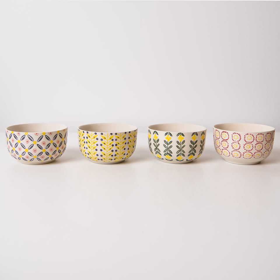 Hand-Stamped Stoneware Bowl Set