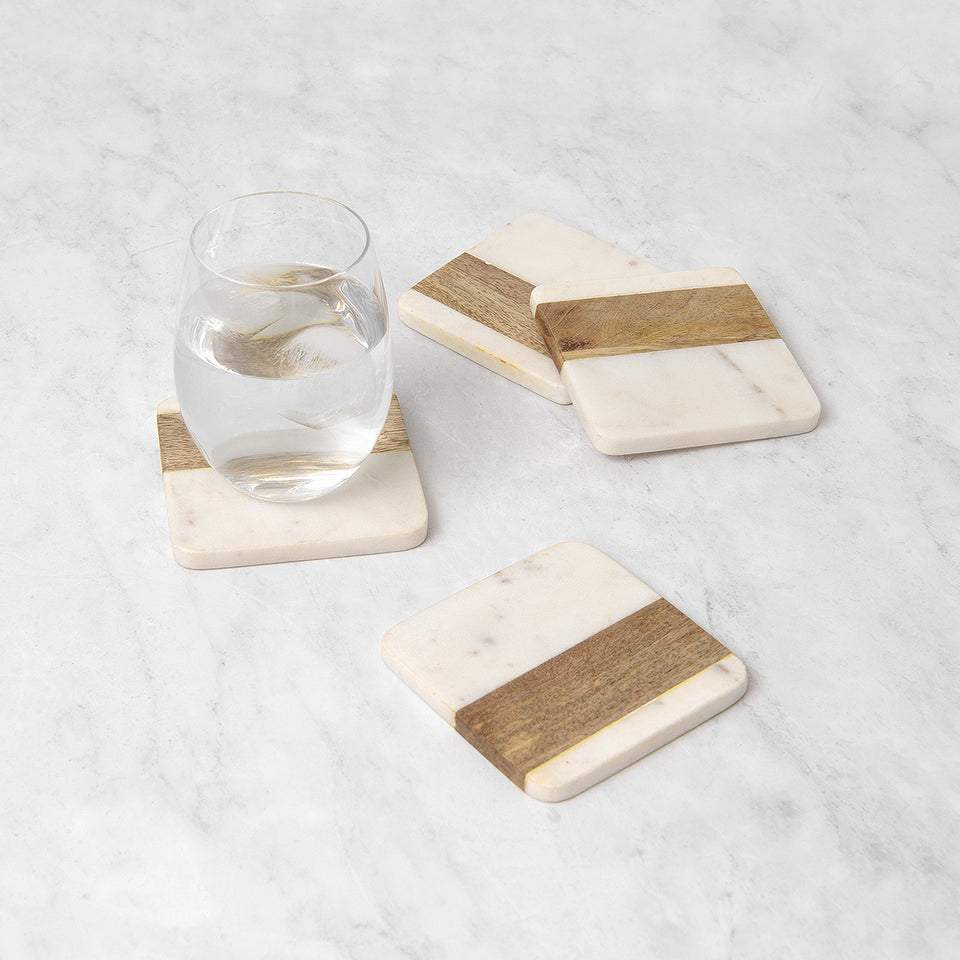 Marble and Wood Square Coasters