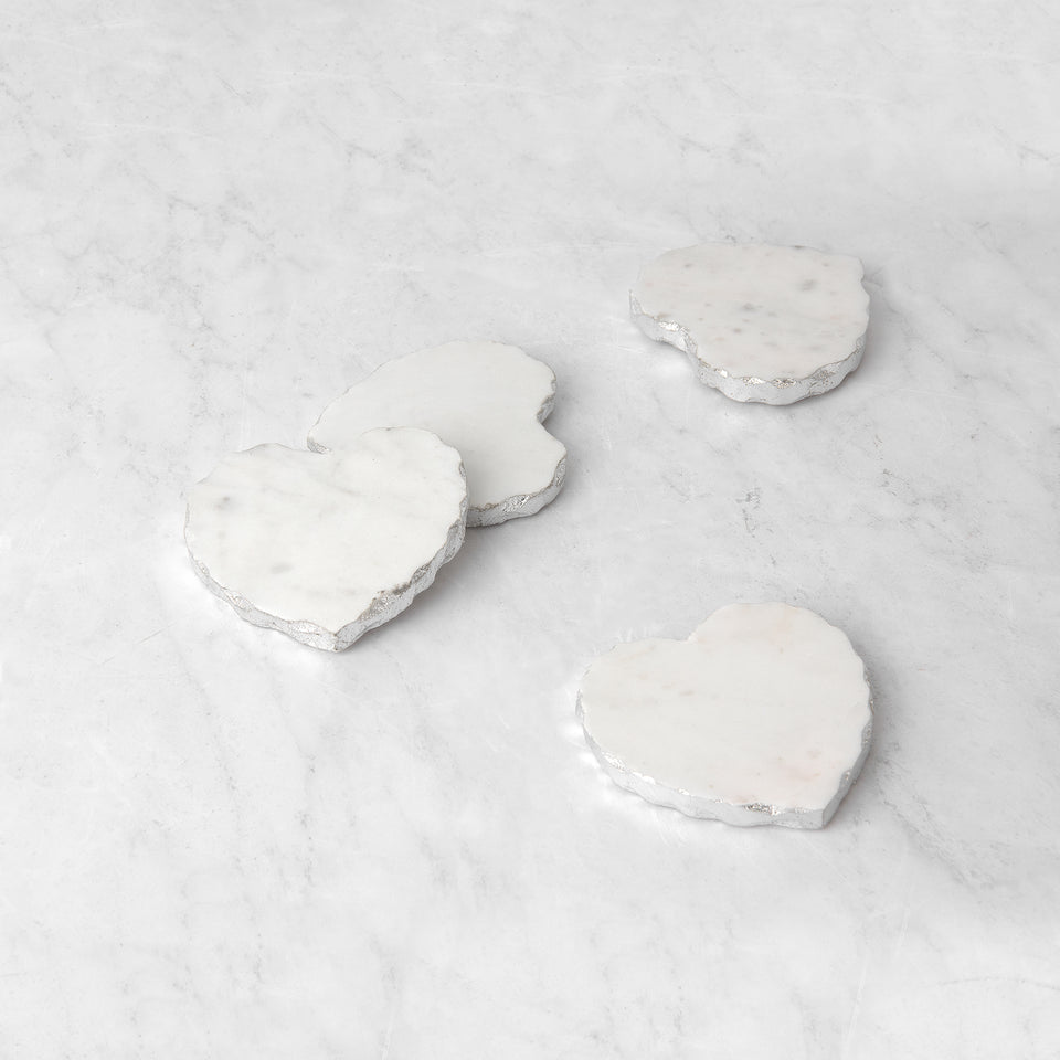 Heart-Shaped Marble Coasters with Gold or Silver-Finished Edge