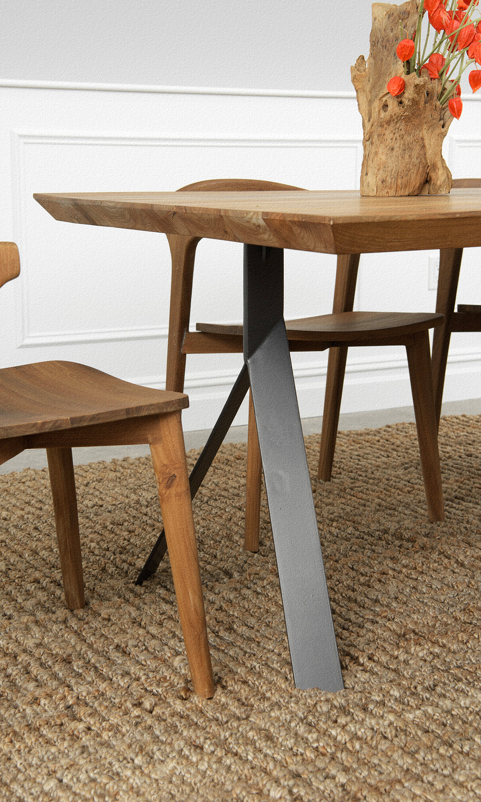 Bayan Teak Dining Table with Y-shaped Metal Legs