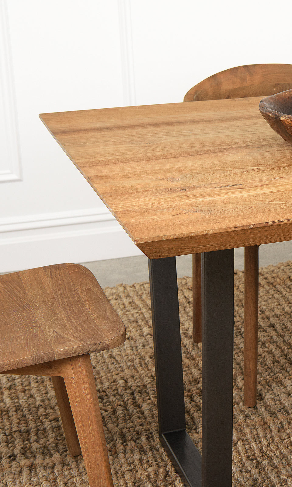 Bayan Teak Dining Table with U-shaped Metal Legs