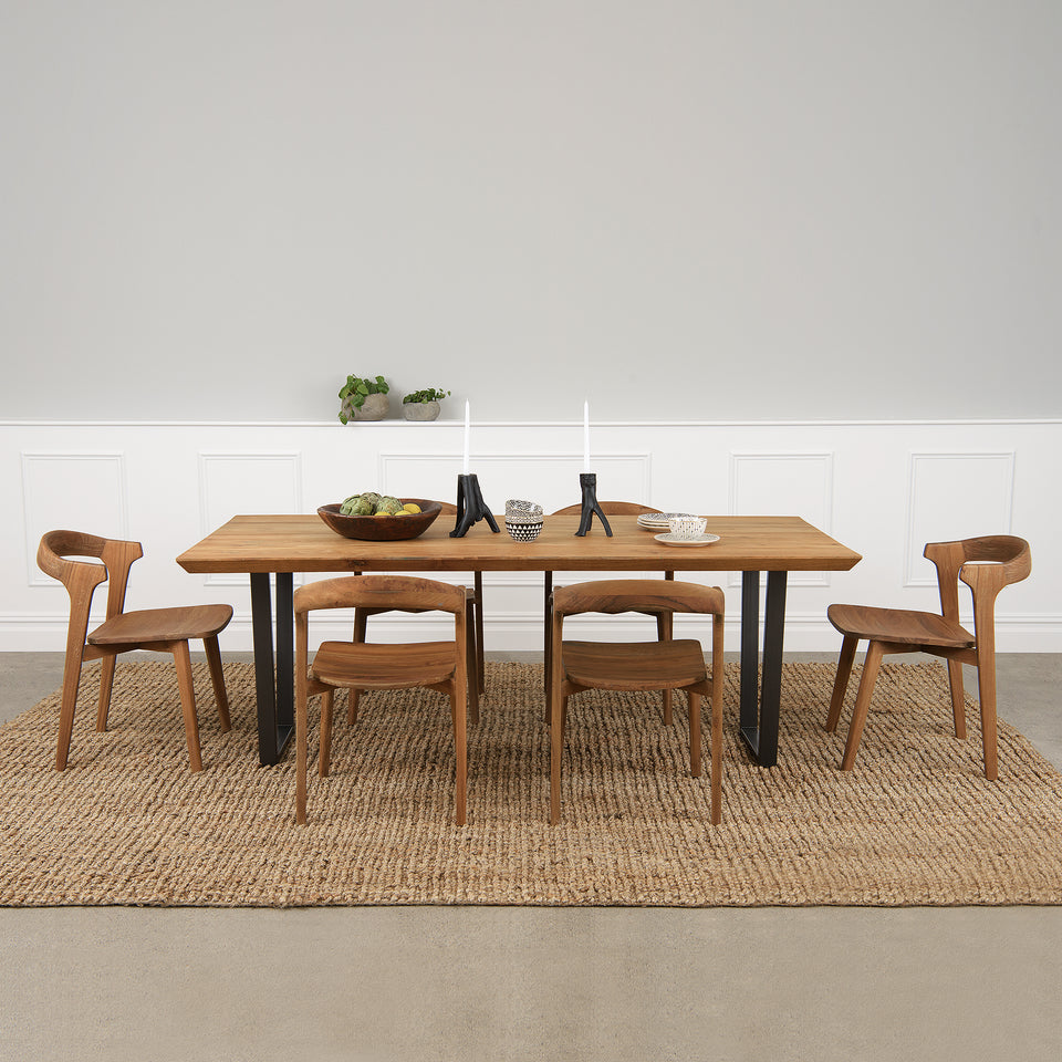 Bayan Teak Dining Table with U-shaped Metal Legs