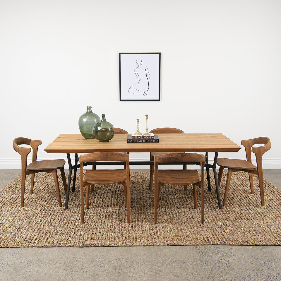 Bayan Teak Dining Table with H-shaped Metal Legs