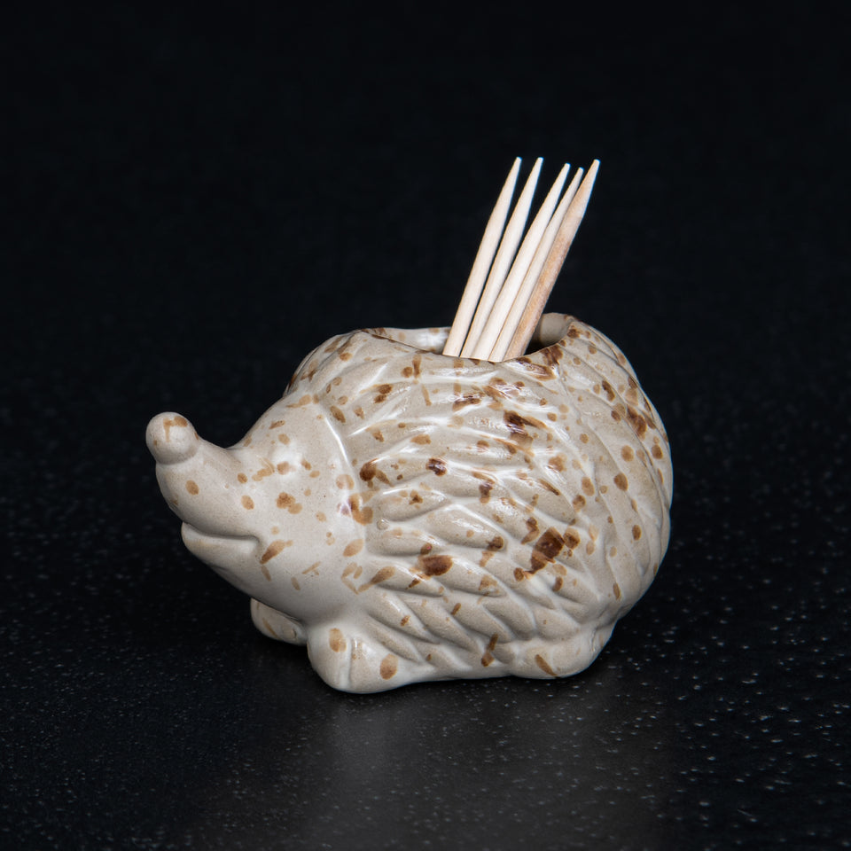 Stoneware Hedgehog Toothpick Holder on a Plate