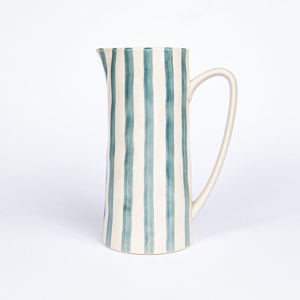 Hand-Painted Striped Stoneware Pitcher