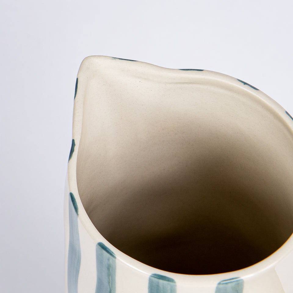 Hand-Painted Striped Stoneware Pitcher