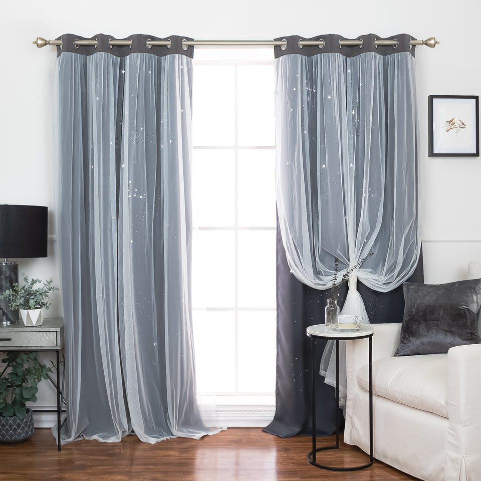 Starry Sky Tulle Overlay Blackout Curtains