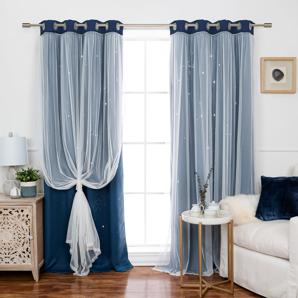 Starry Sky Tulle Overlay Blackout Curtains