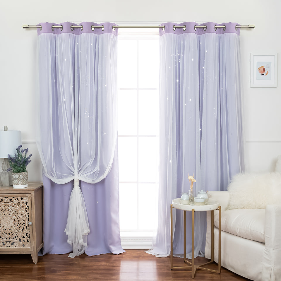 Starry Sky Tulle Overlay Blackout Curtains