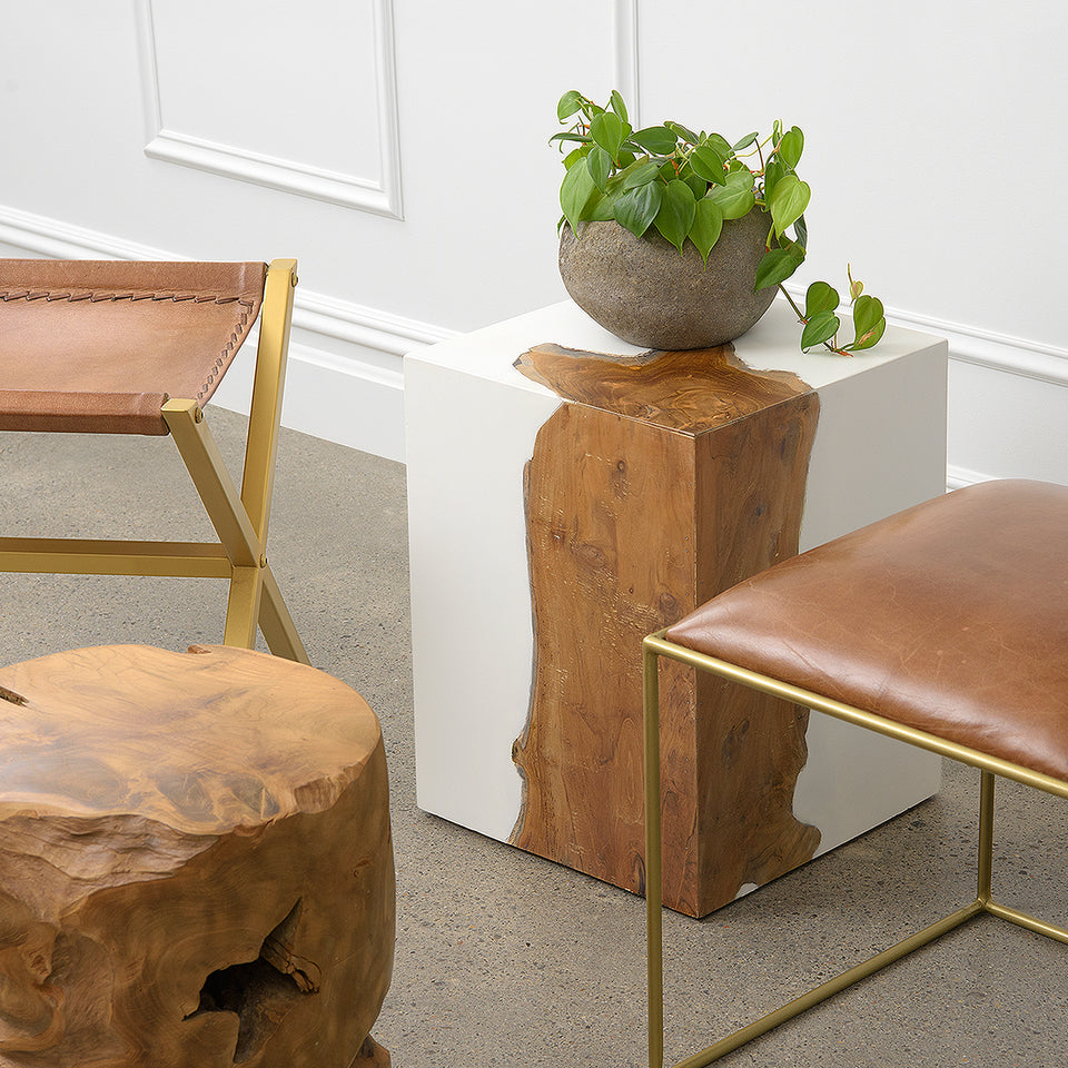 Teak and White Resin Stool