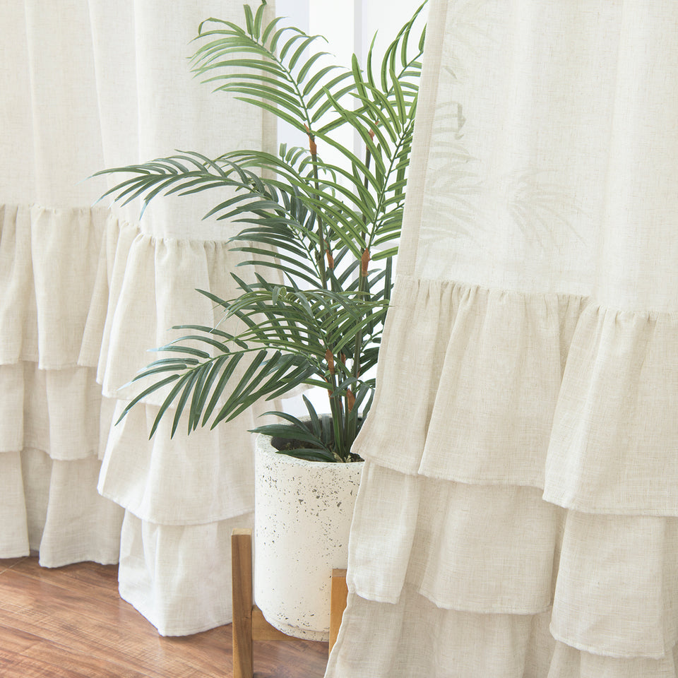 Linen Blend Ruffle Curtain - Natural