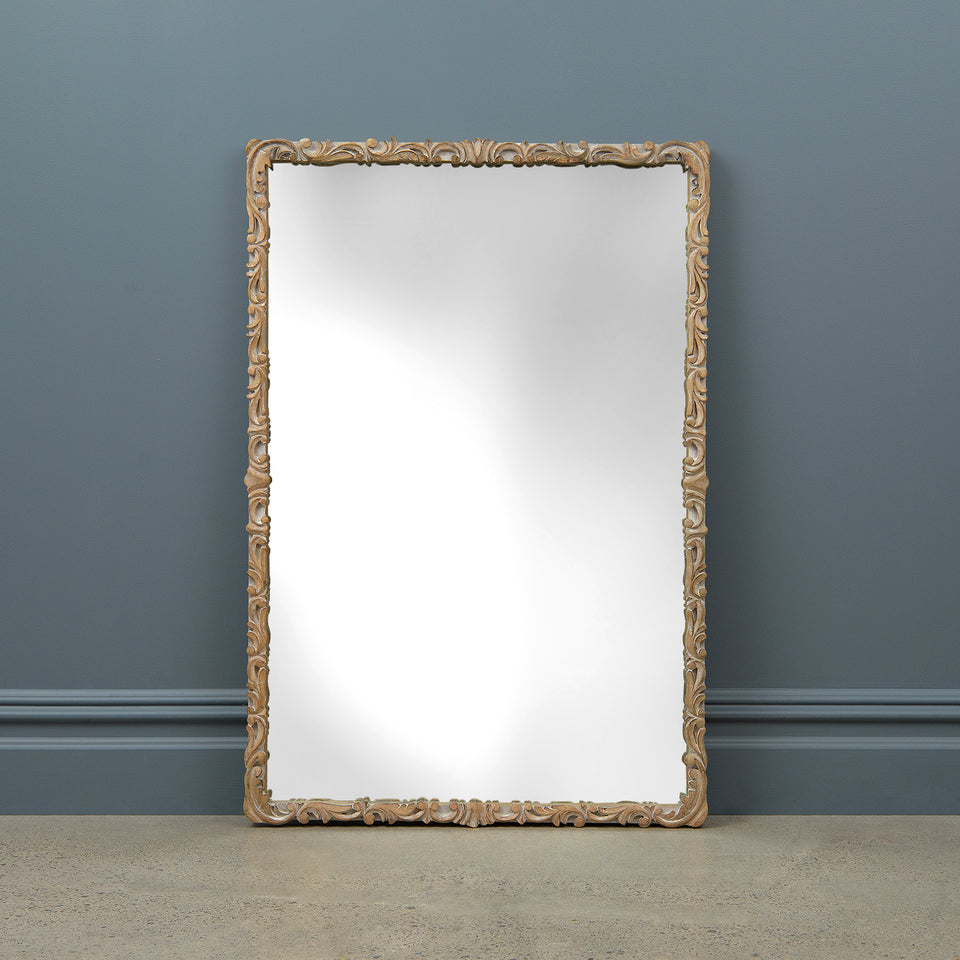 Whitewashed Scroll Frame Mirror