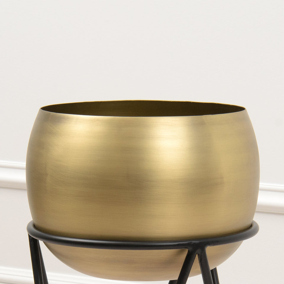 Round Brushed Metal Planter with Stand