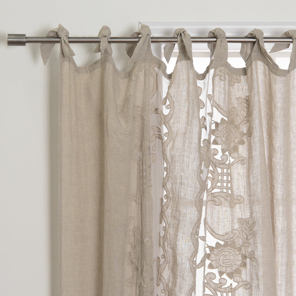 Romantic Tie Top Embroidered Linen Curtains