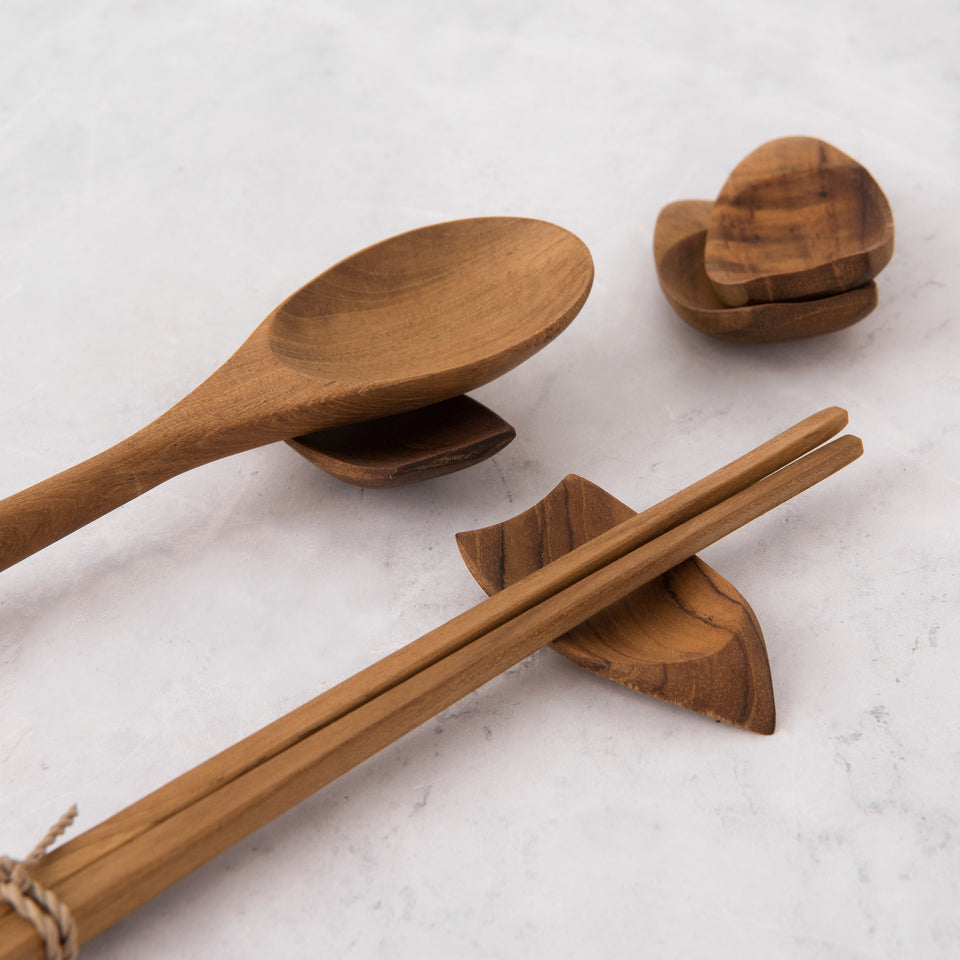 Teak Chopstick and Holder Set