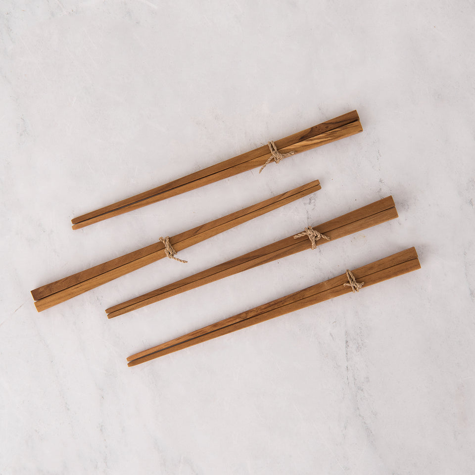 Teak Chopstick and Holder Set