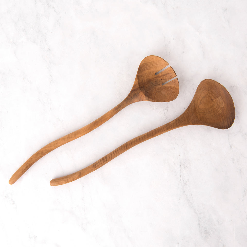 Natural Handle Teak Salad Server Set