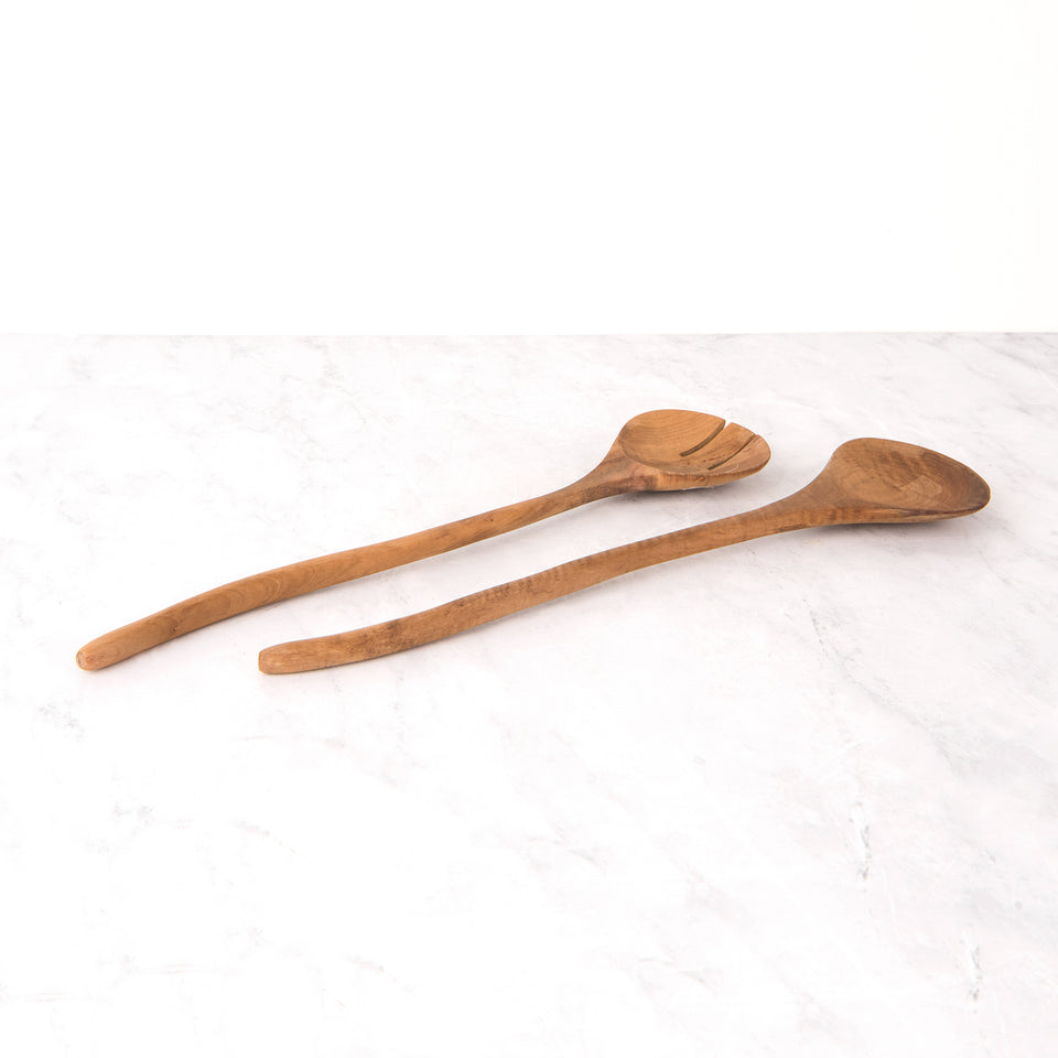 Natural Handle Teak Salad Server Set