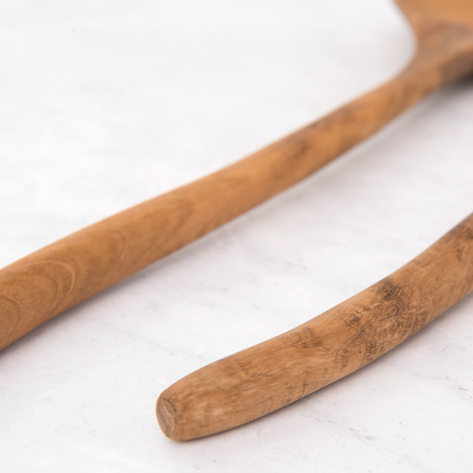 Natural Handle Teak Salad Server Set