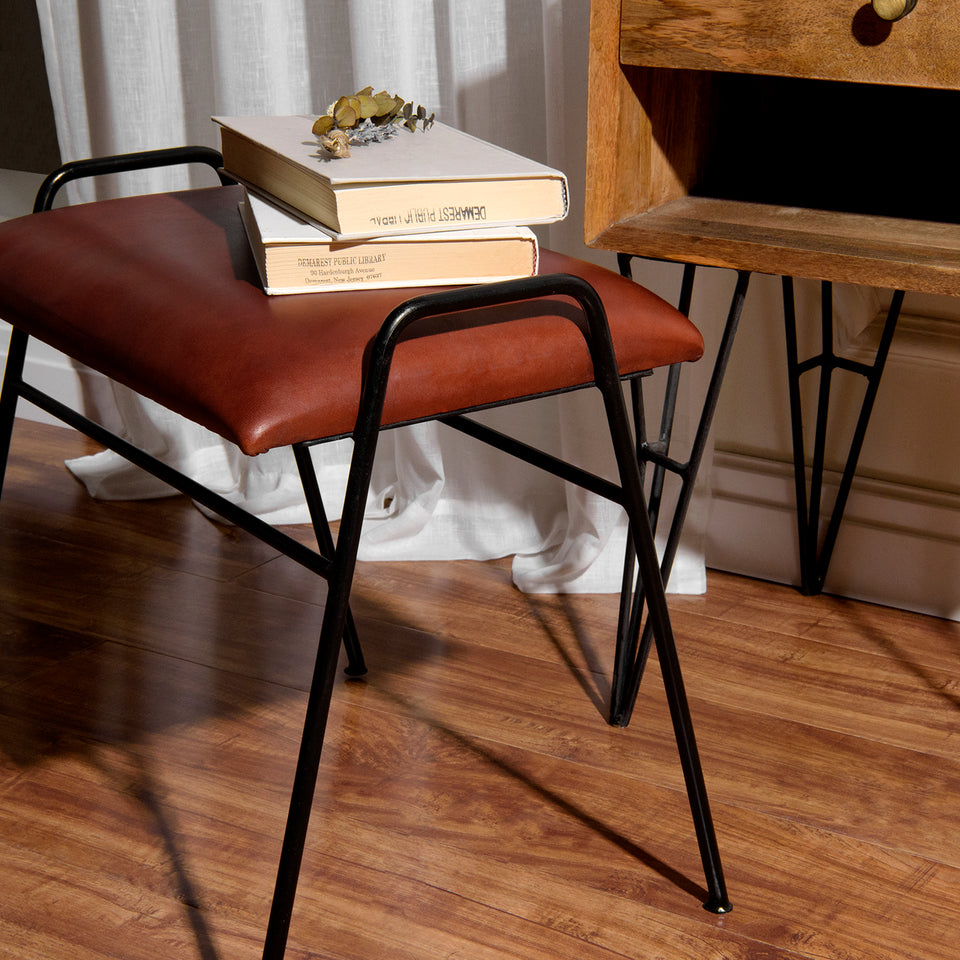 Genuine Leather Iron Frame Stool