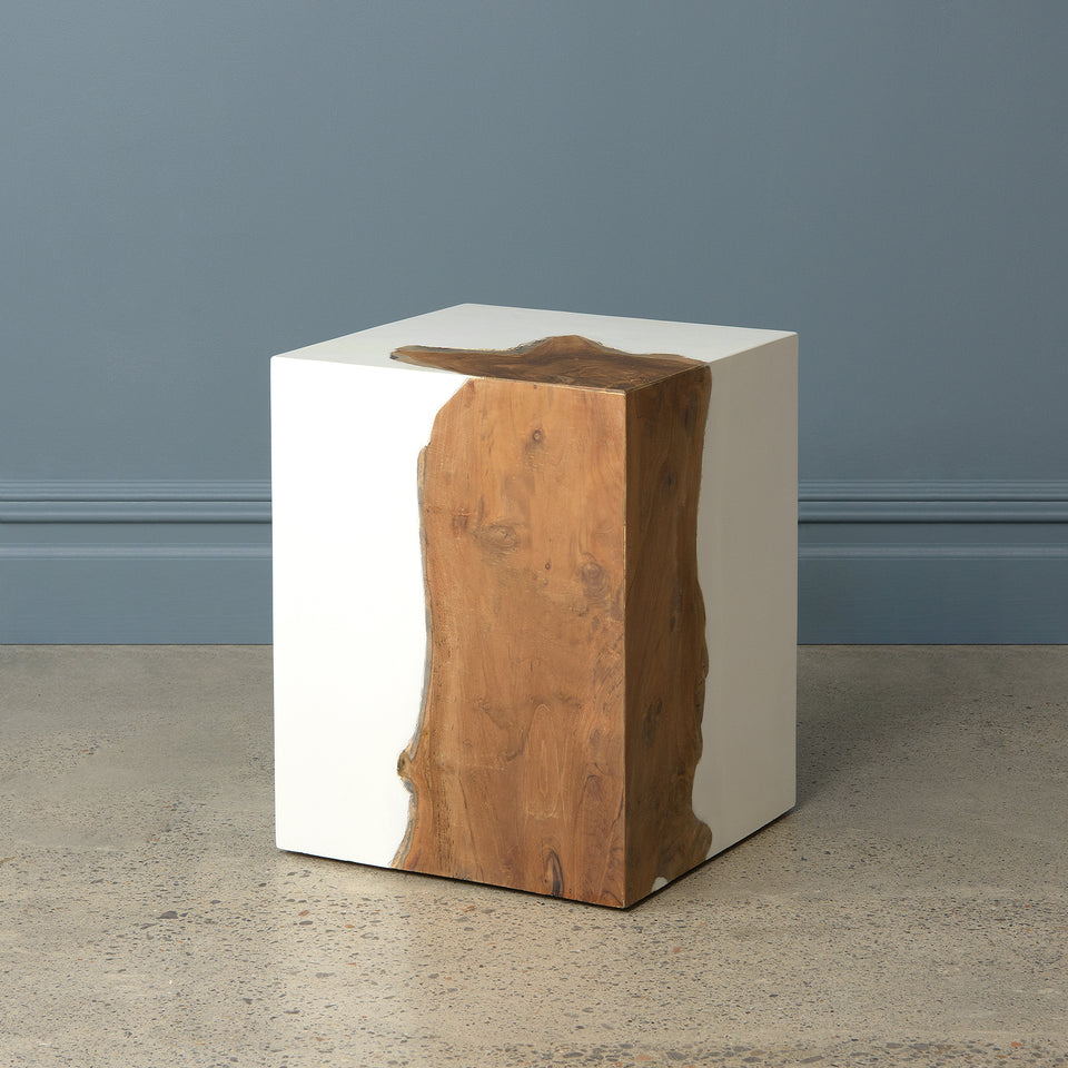 Teak and White Resin Stool