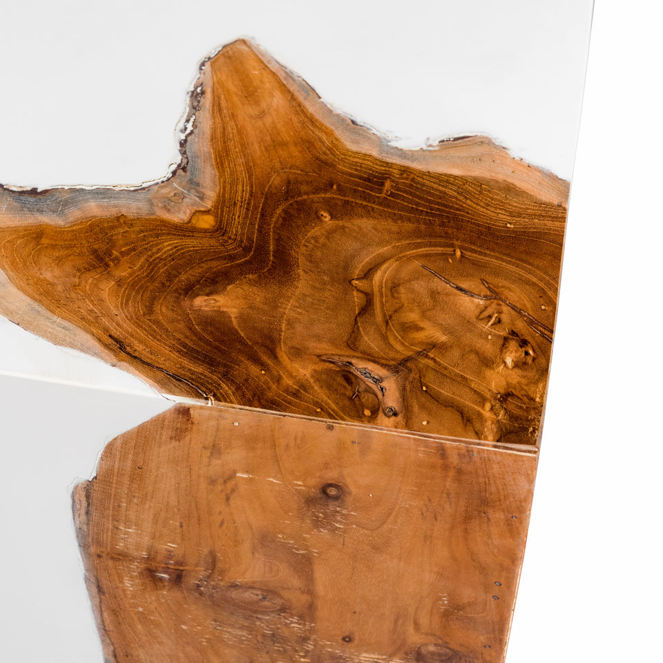 Teak and White Resin Stool