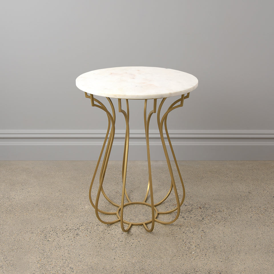 Avenlee Round Marble Side Table with Curved Metal Base