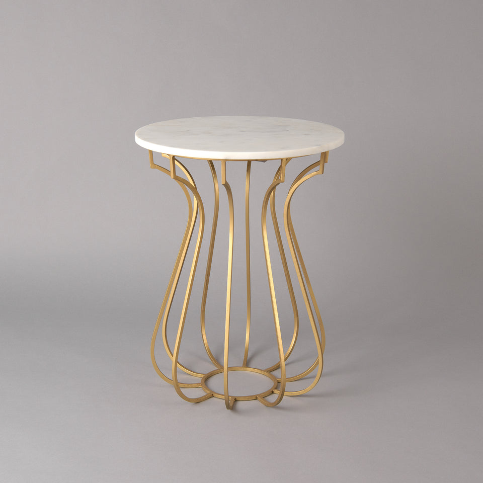 Avenlee Round Marble Side Table with Curved Metal Base
